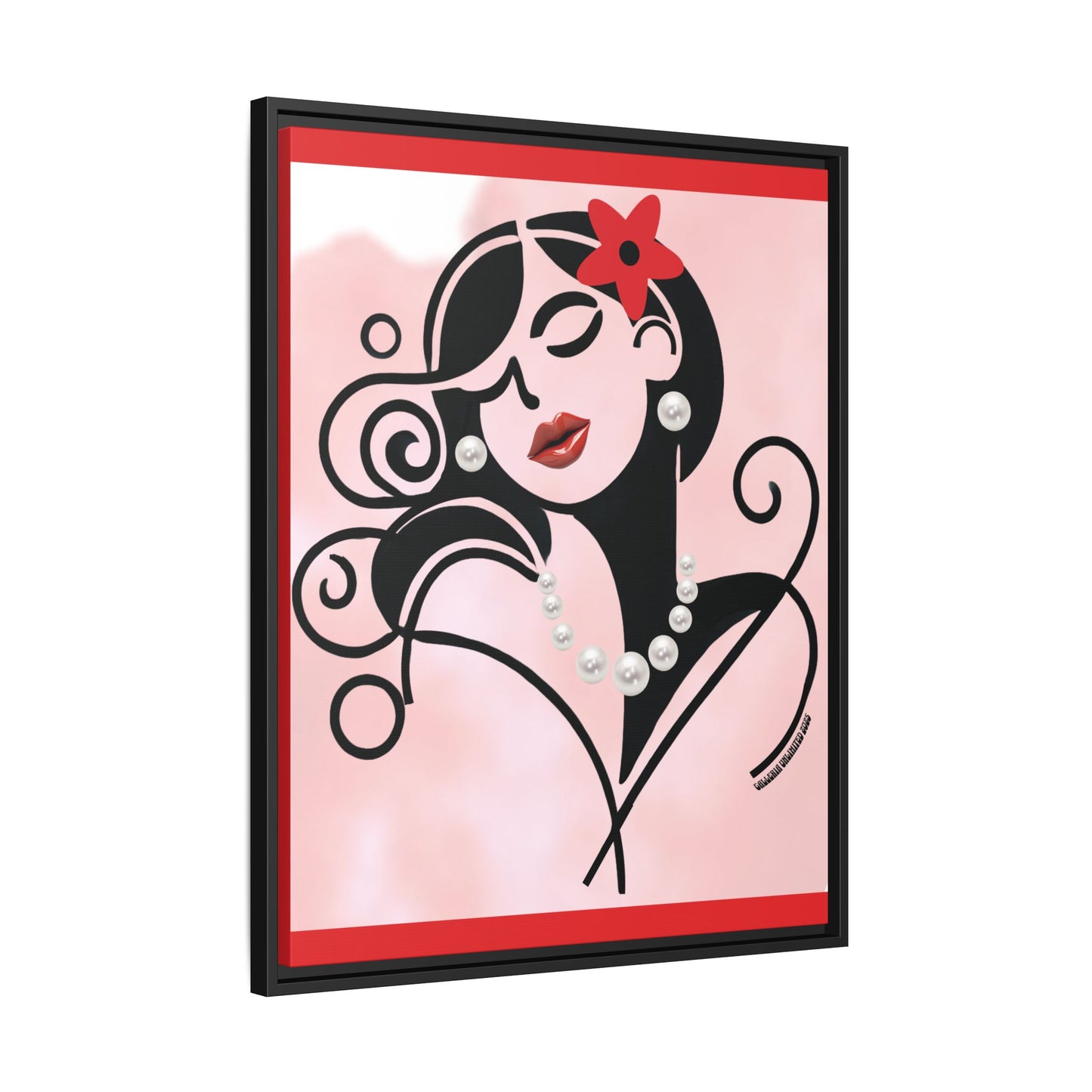 Pearls & Curls4 | Scarlet Kiss - Framed Matte Canvas Art (black or white frame)