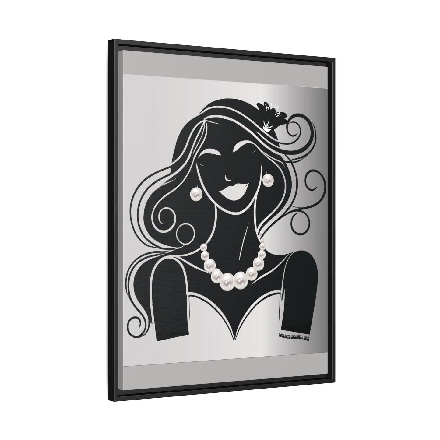 Pearls & Curls1 | Black and White - Framed Matte Canvas Art (black or white frame)