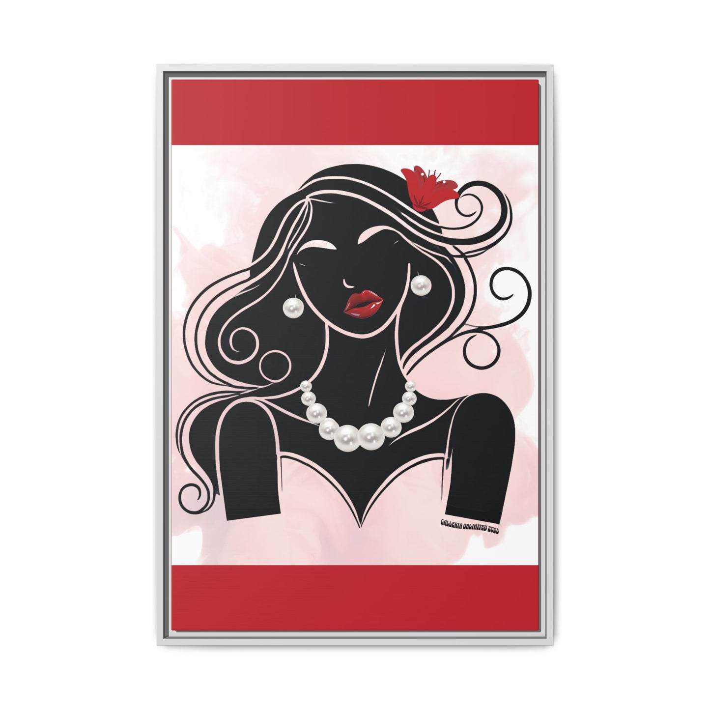 Pearls & Curls1 | Ruby Lips- Framed Matte Canvas Art (black or white frame)