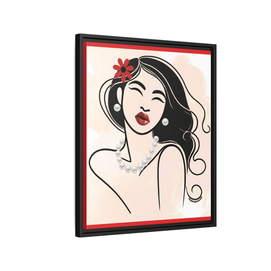 Pearls & Curls3 | Scarlet Kiss - Framed Matte Canvas Art (black or white frame)