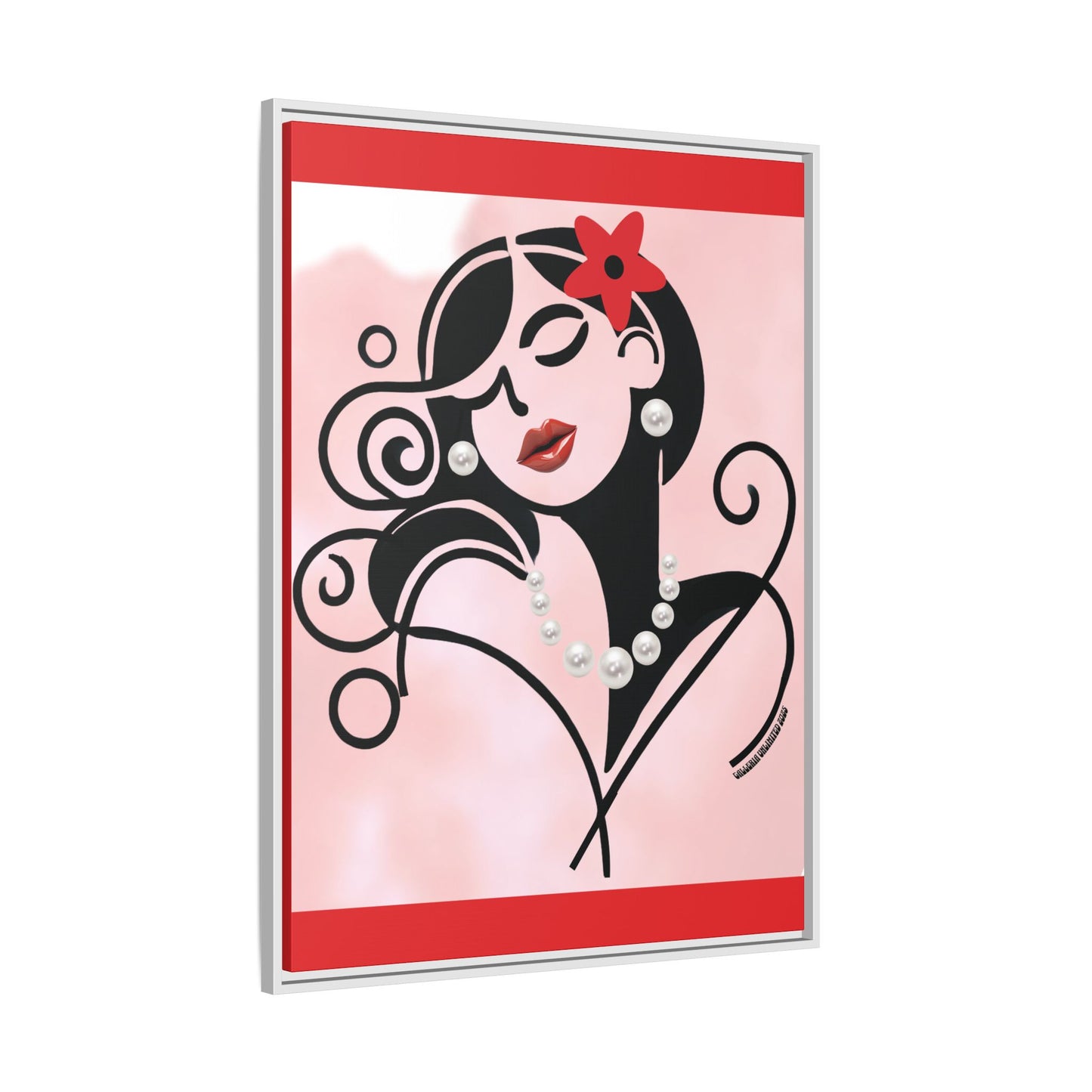 Pearls & Curls4 | Scarlet Kiss - Framed Matte Canvas Art (black or white frame)