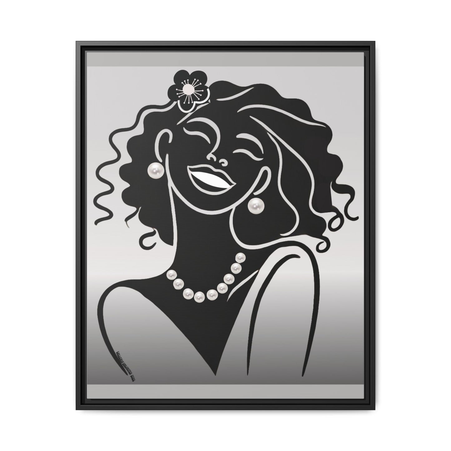 Pearls & Curls2 | Black and White - Framed Matte Canvas Art (black or white frame)