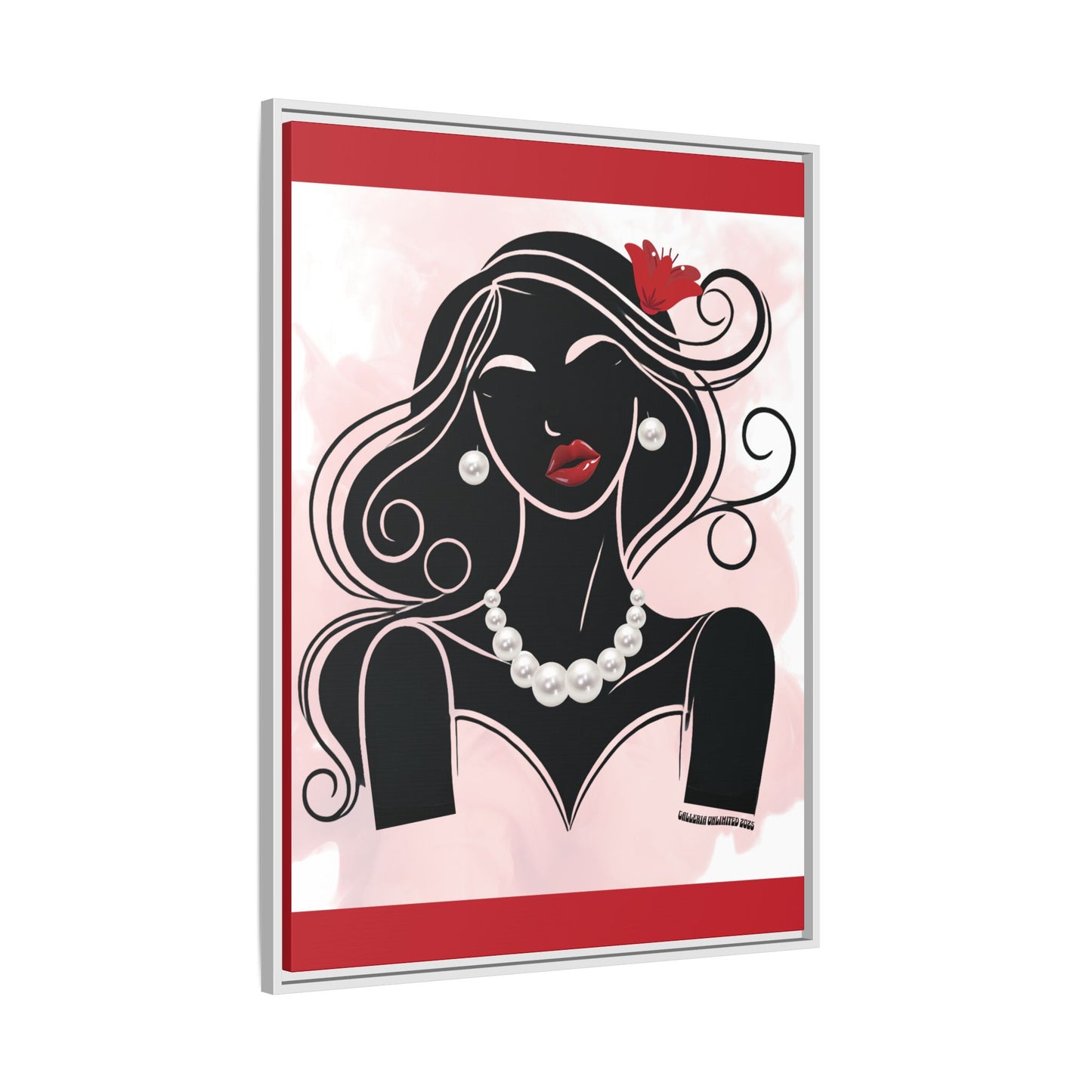 Pearls & Curls1 | Ruby Lips- Framed Matte Canvas Art (black or white frame)
