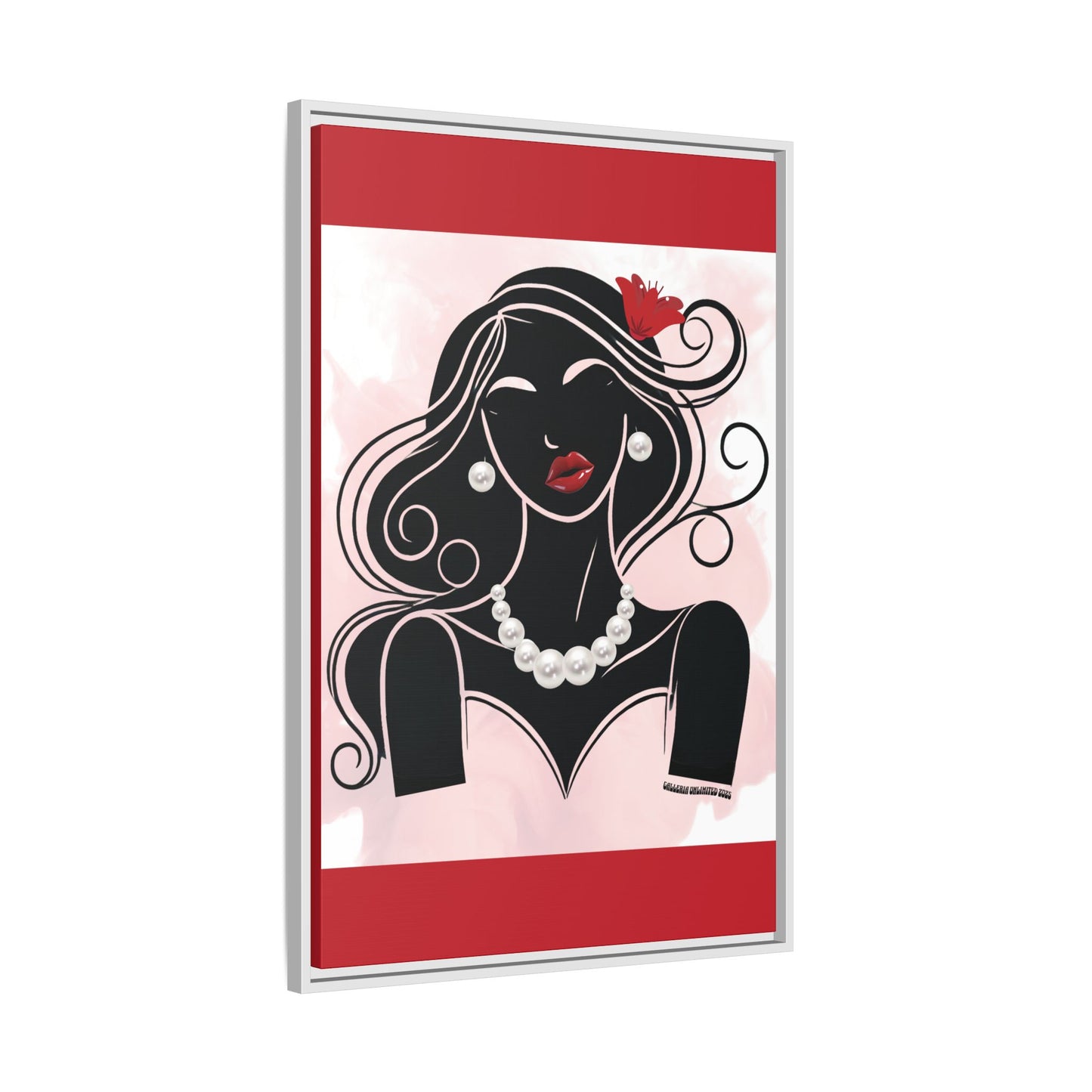 Pearls & Curls1 | Ruby Lips- Framed Matte Canvas Art (black or white frame)