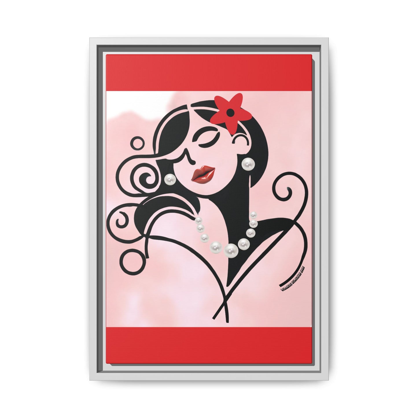 Pearls & Curls4 | Scarlet Kiss - Framed Matte Canvas Art (black or white frame)