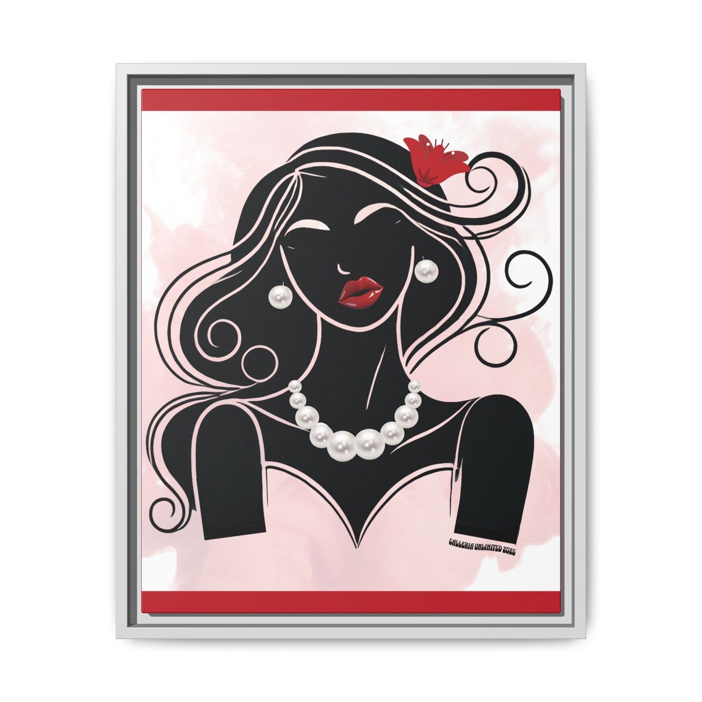 Pearls & Curls1 | Ruby Lips- Framed Matte Canvas Art (black or white frame)