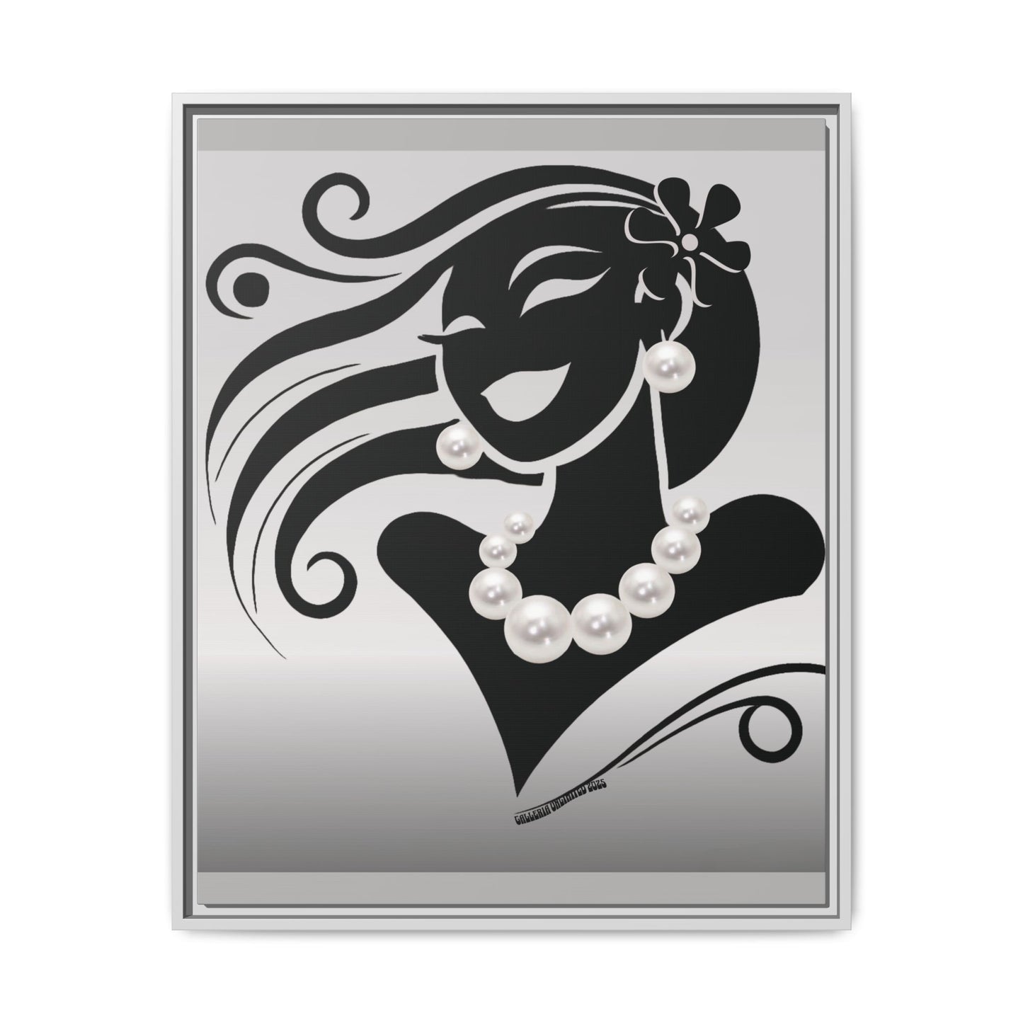 Pearls & Curls6 | Black and White - Framed Matte Canvas Art (black or white frame)