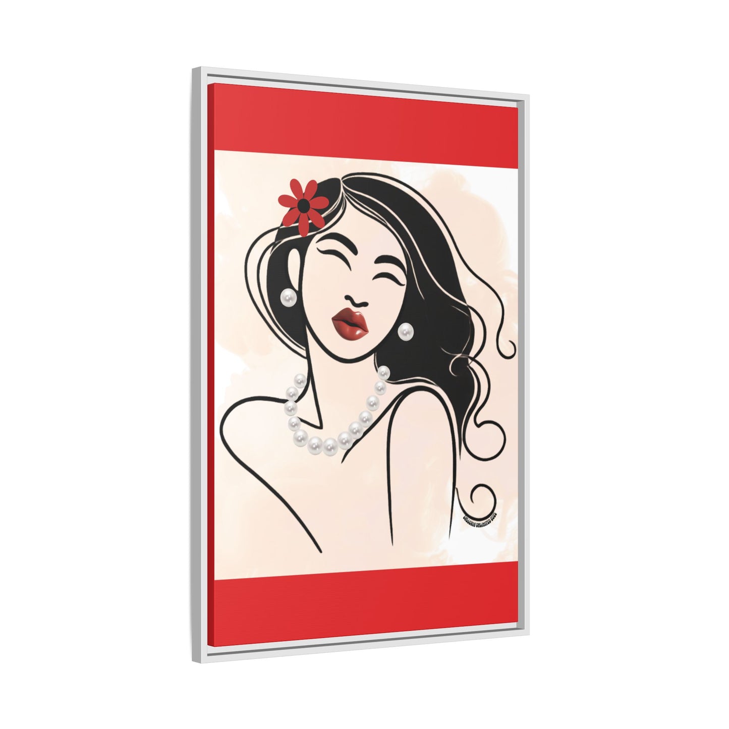 Pearls & Curls3 | Scarlet Kiss - Framed Matte Canvas Art (black or white frame)
