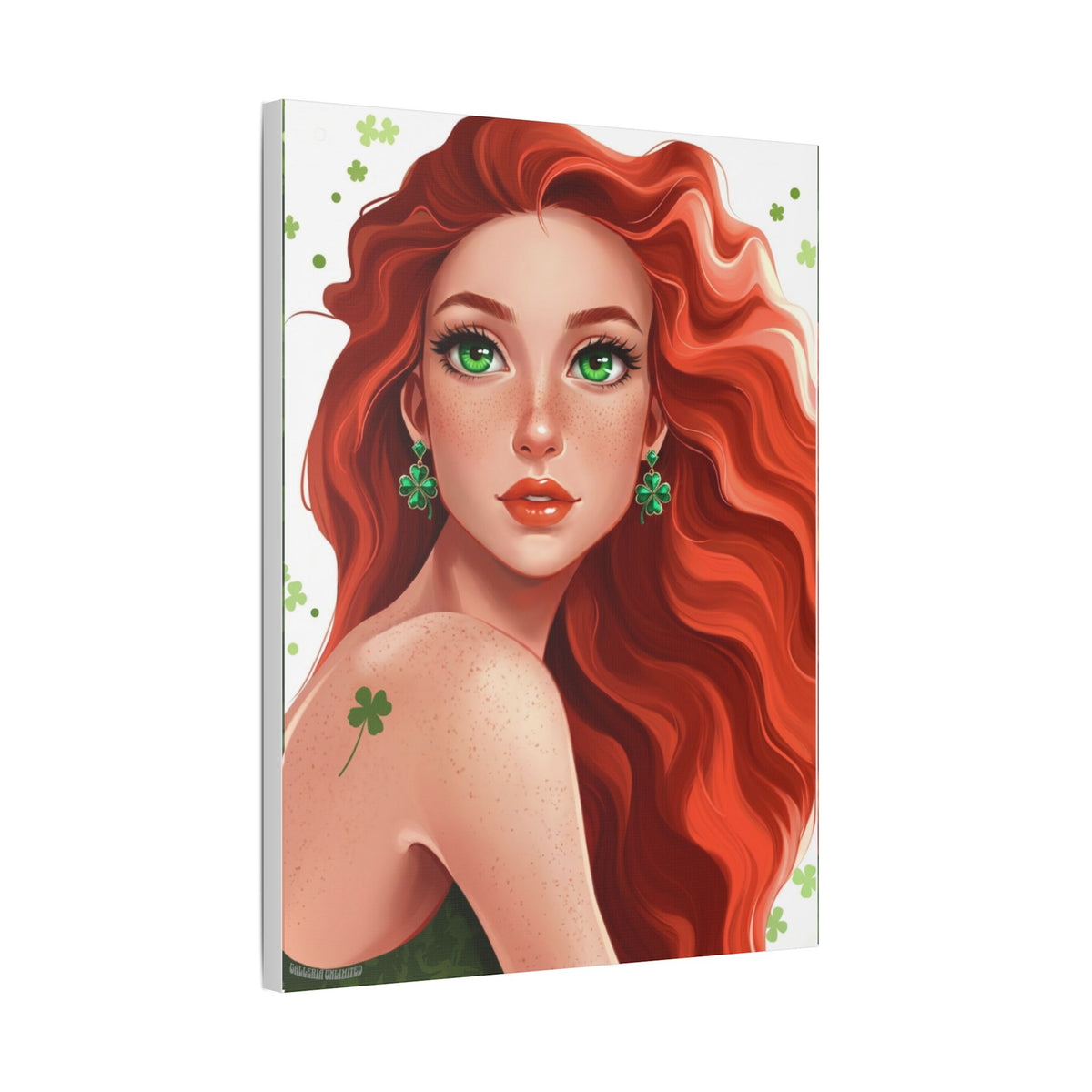 Clovers 2 | Emerald Whisper in White, Stretched Satin Canvas Wall Art