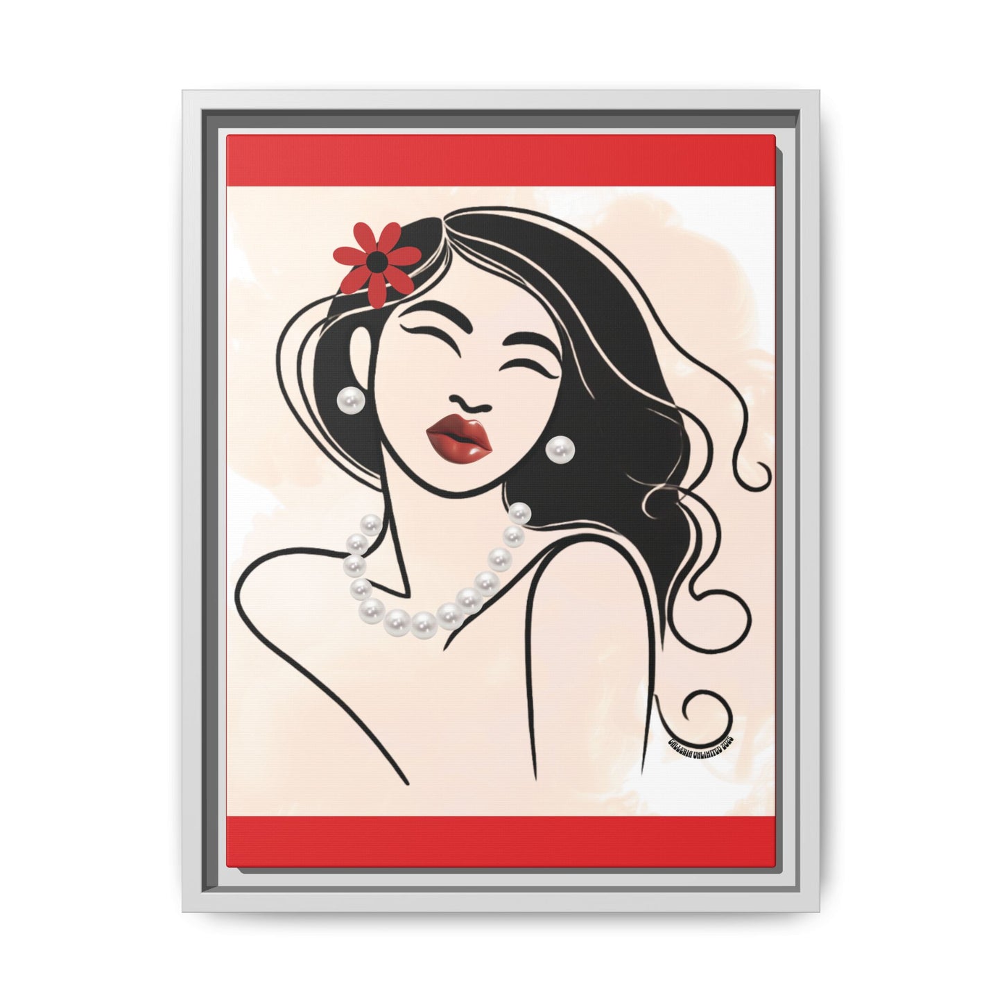 Pearls & Curls3 | Scarlet Kiss - Framed Matte Canvas Art (black or white frame)