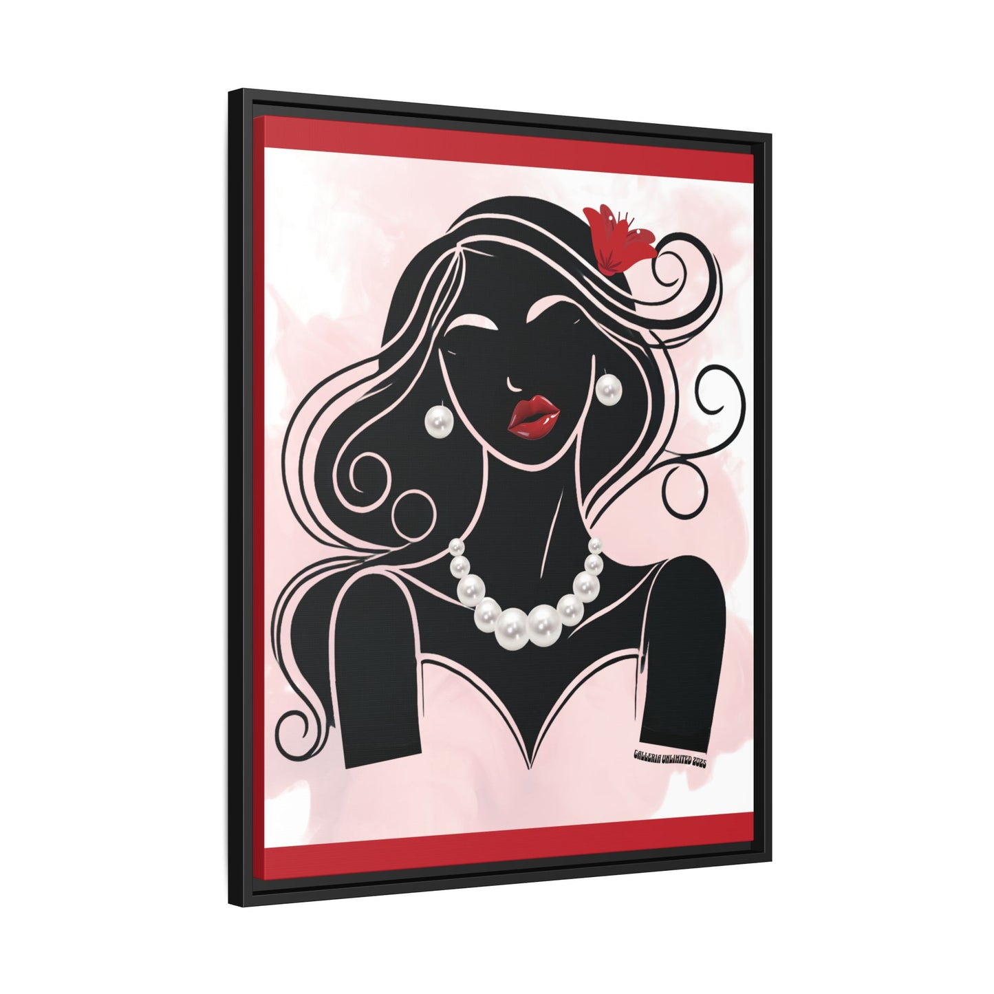 Pearls & Curls1 | Ruby Lips- Framed Matte Canvas Art (black or white frame)
