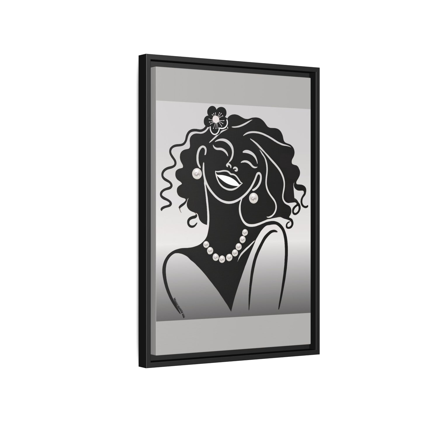 Pearls & Curls2 | Black and White - Framed Matte Canvas Art (black or white frame)