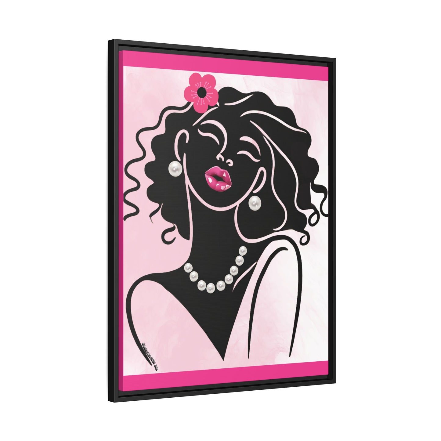Pearls & Curls2 | Pink Pout - Framed Matte Canvas Art (black or white frame)