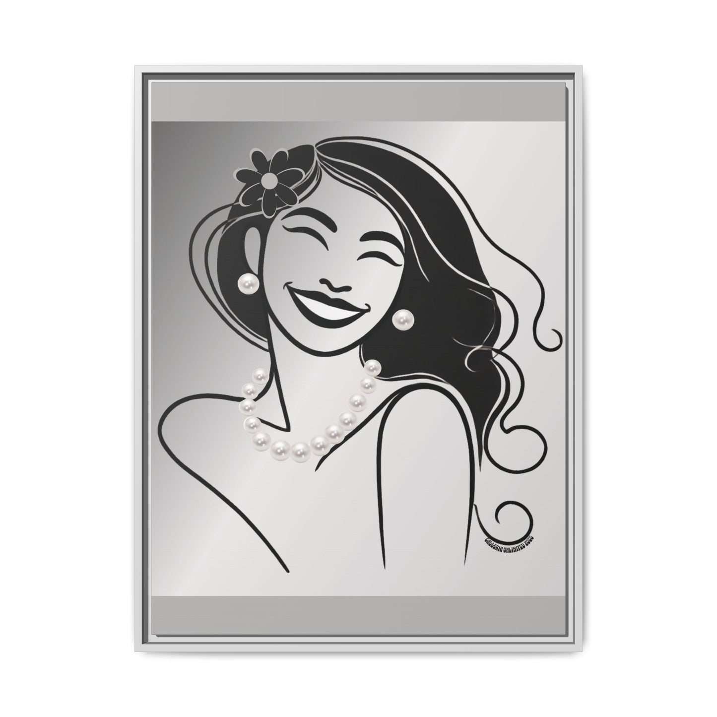 Pearls & Curls3 | Black and White - Framed Matte Canvas Art (black or white frame)