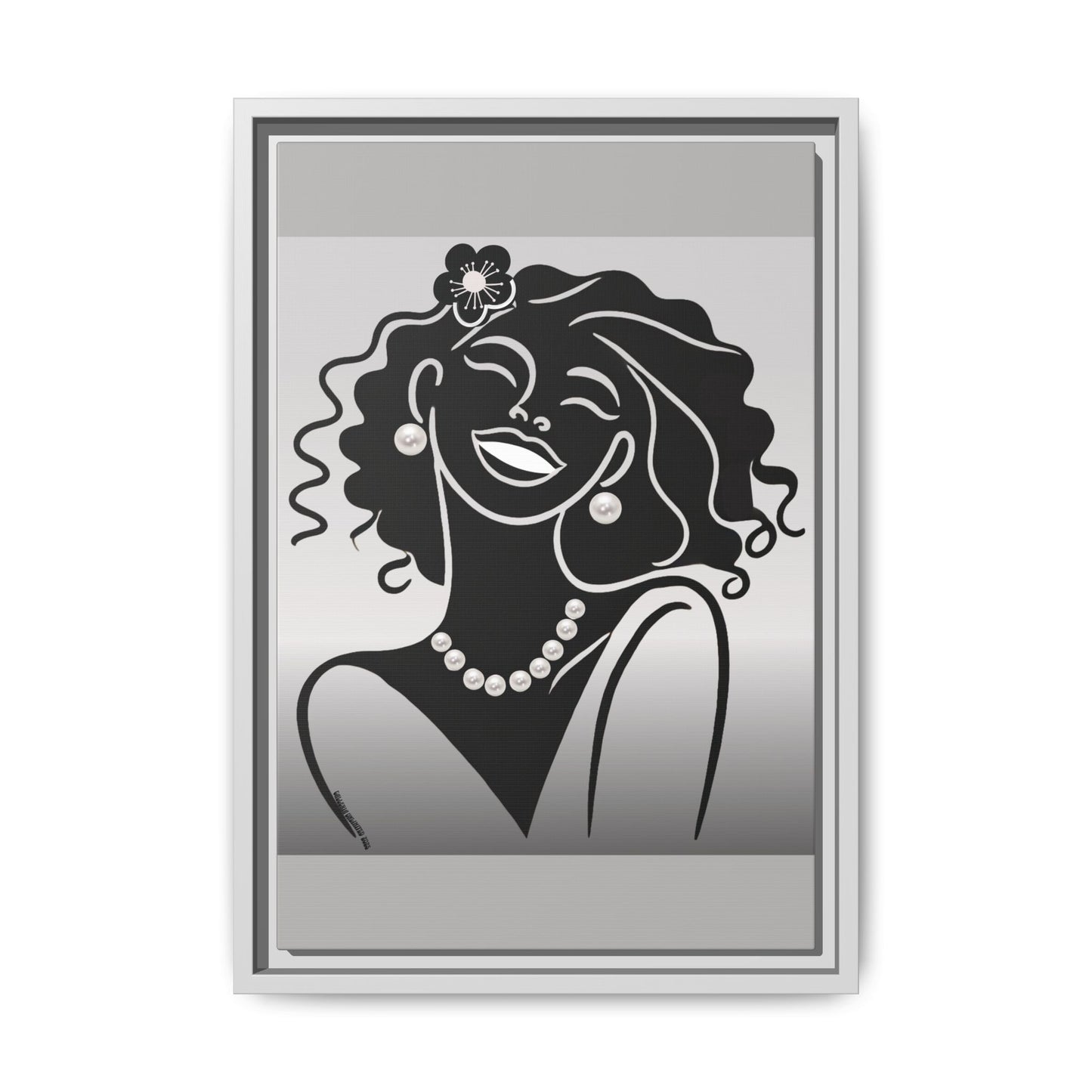 Pearls & Curls2 | Black and White - Framed Matte Canvas Art (black or white frame)
