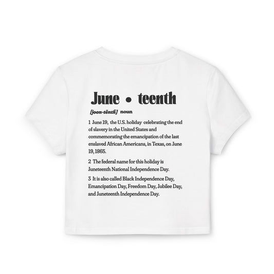 The 92% Club | Juneteenth Celebration Baby Tee, front and back design