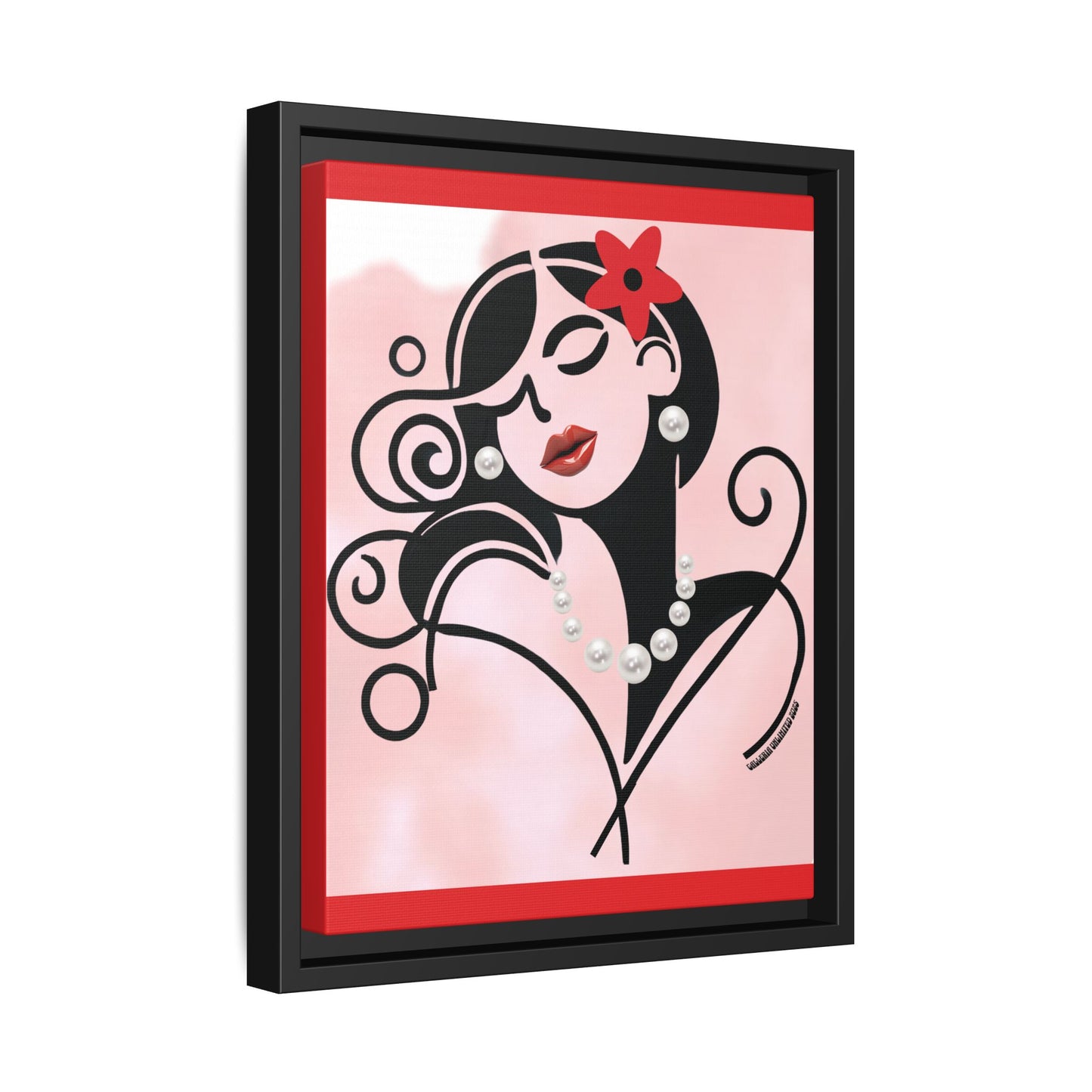 Pearls & Curls4 | Scarlet Kiss - Framed Matte Canvas Art (black or white frame)
