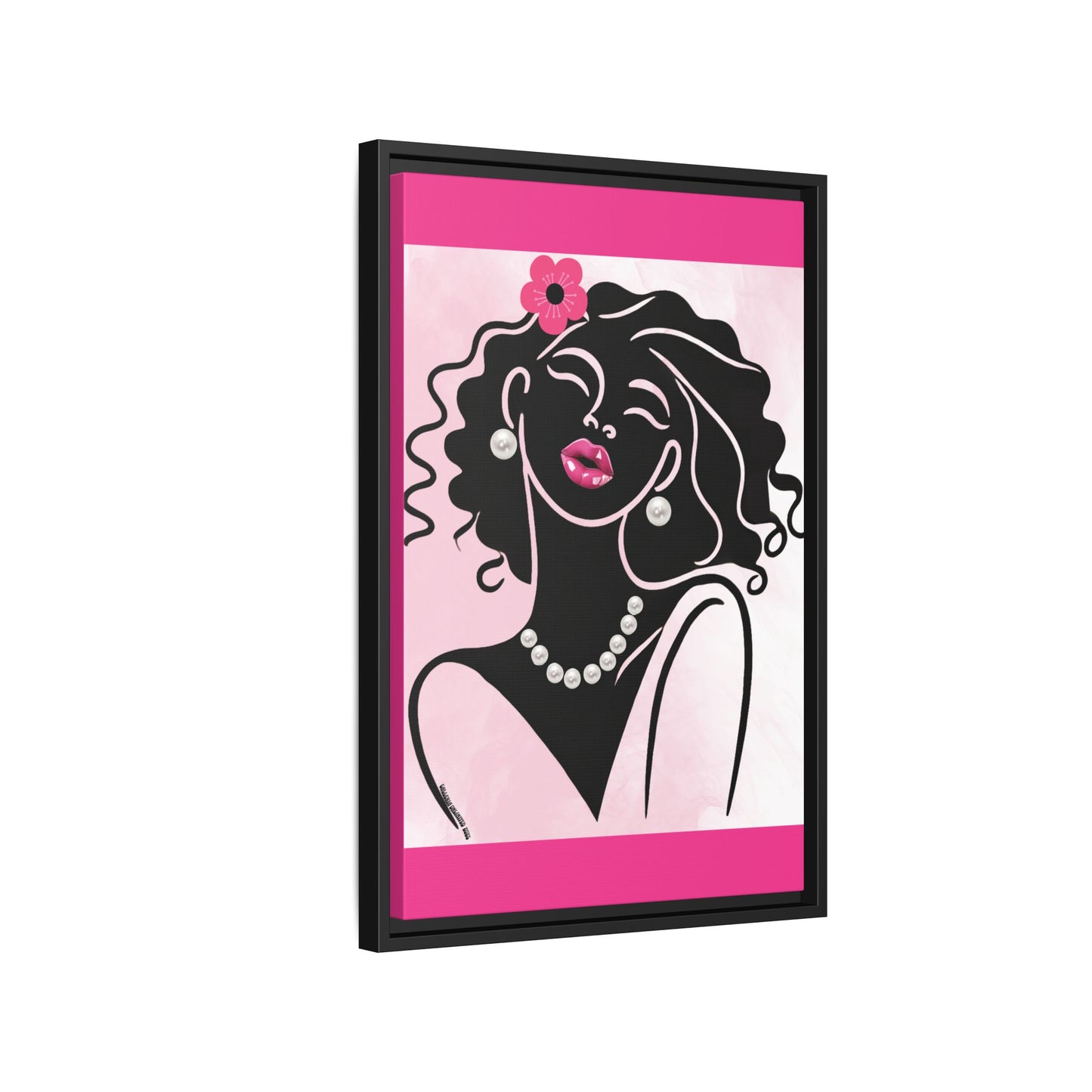 Pearls & Curls2 | Pink Pout - Framed Matte Canvas Art (black or white frame)