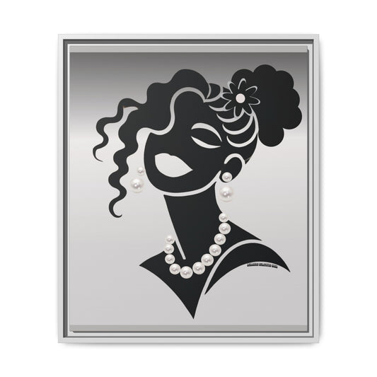 Pearls & Curls5 | Black and White - Framed Matte Canvas Art (black or white frame)