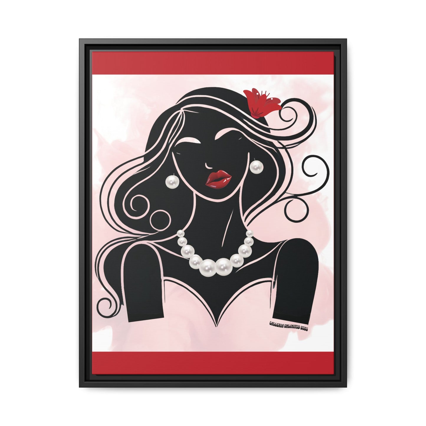 Pearls & Curls1 | Ruby Lips- Framed Matte Canvas Art (black or white frame)
