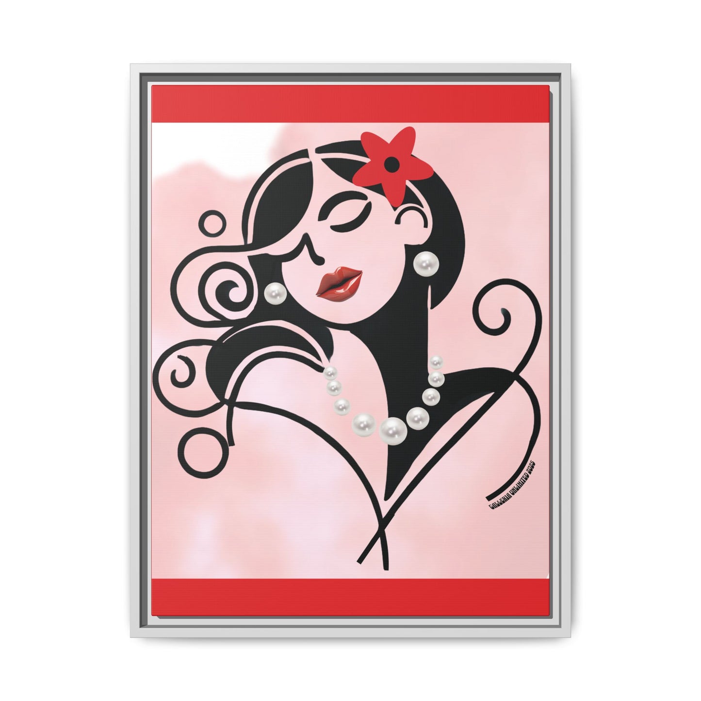 Pearls & Curls4 | Scarlet Kiss - Framed Matte Canvas Art (black or white frame)