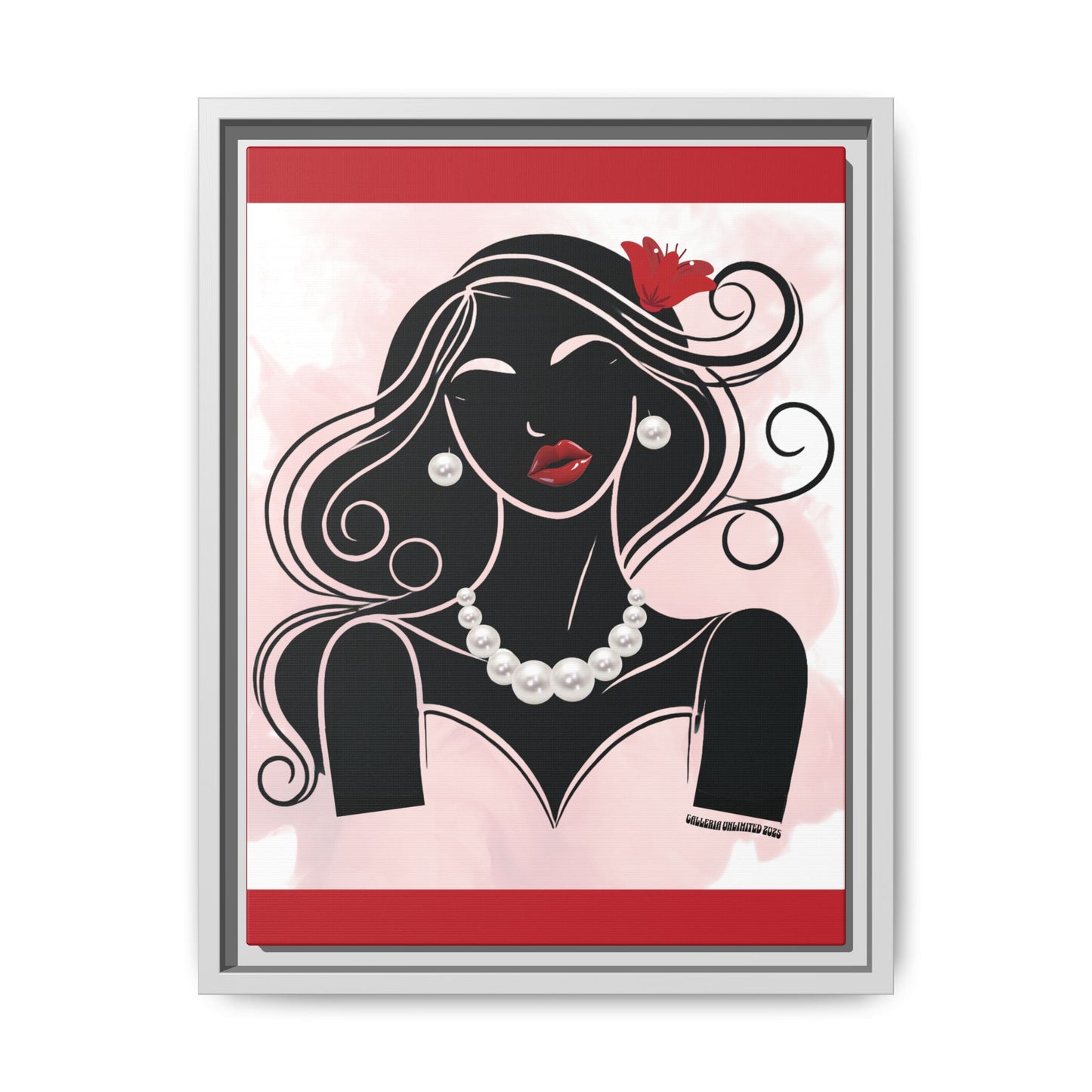 Pearls & Curls1 | Ruby Lips- Framed Matte Canvas Art (black or white frame)