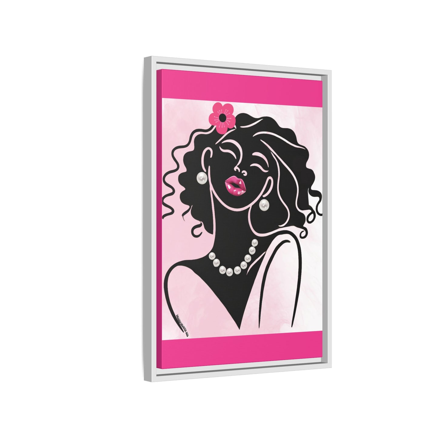 Pearls & Curls2 | Pink Pout - Framed Matte Canvas Art (black or white frame)