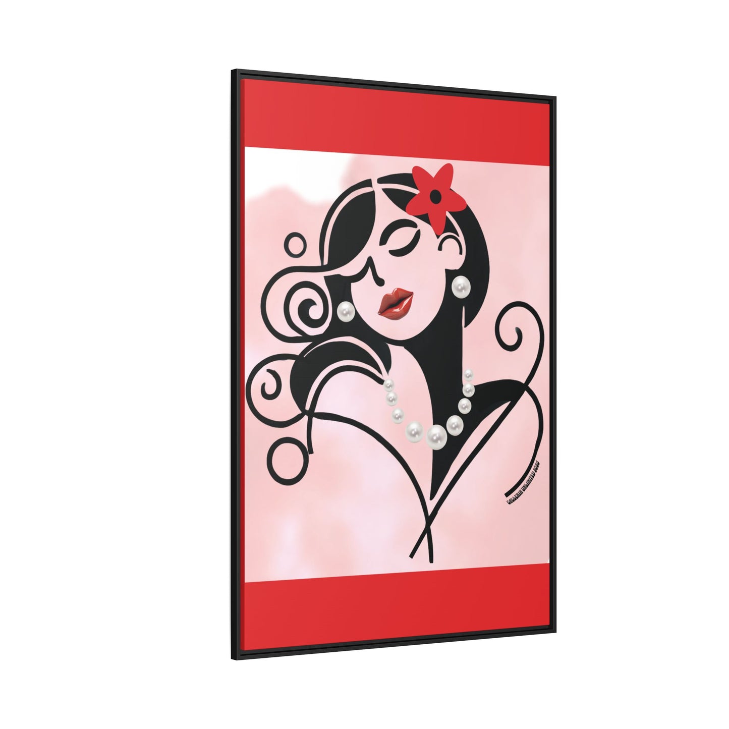 Pearls & Curls4 | Scarlet Kiss - Framed Matte Canvas Art (black or white frame)