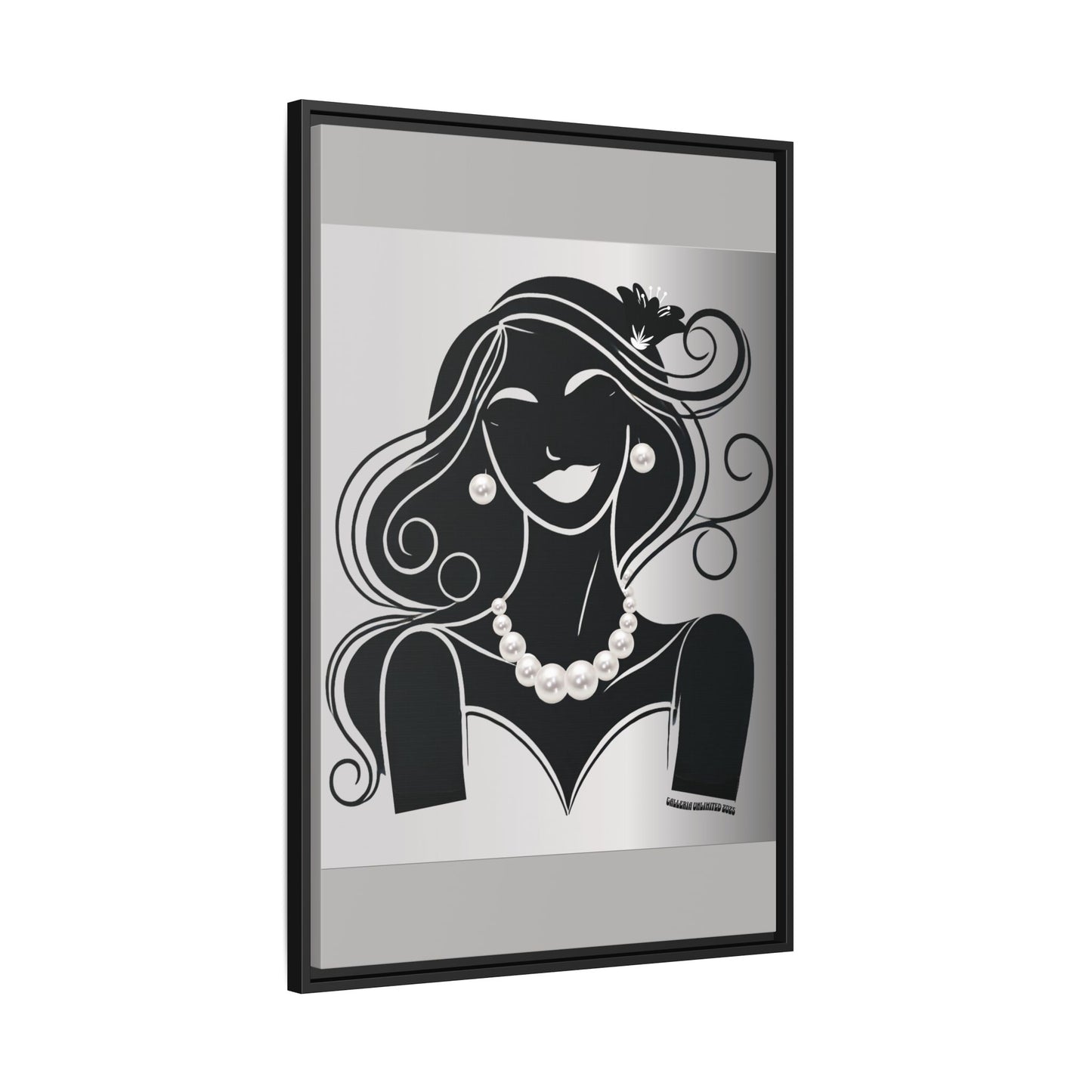 Pearls & Curls1 | Black and White - Framed Matte Canvas Art (black or white frame)