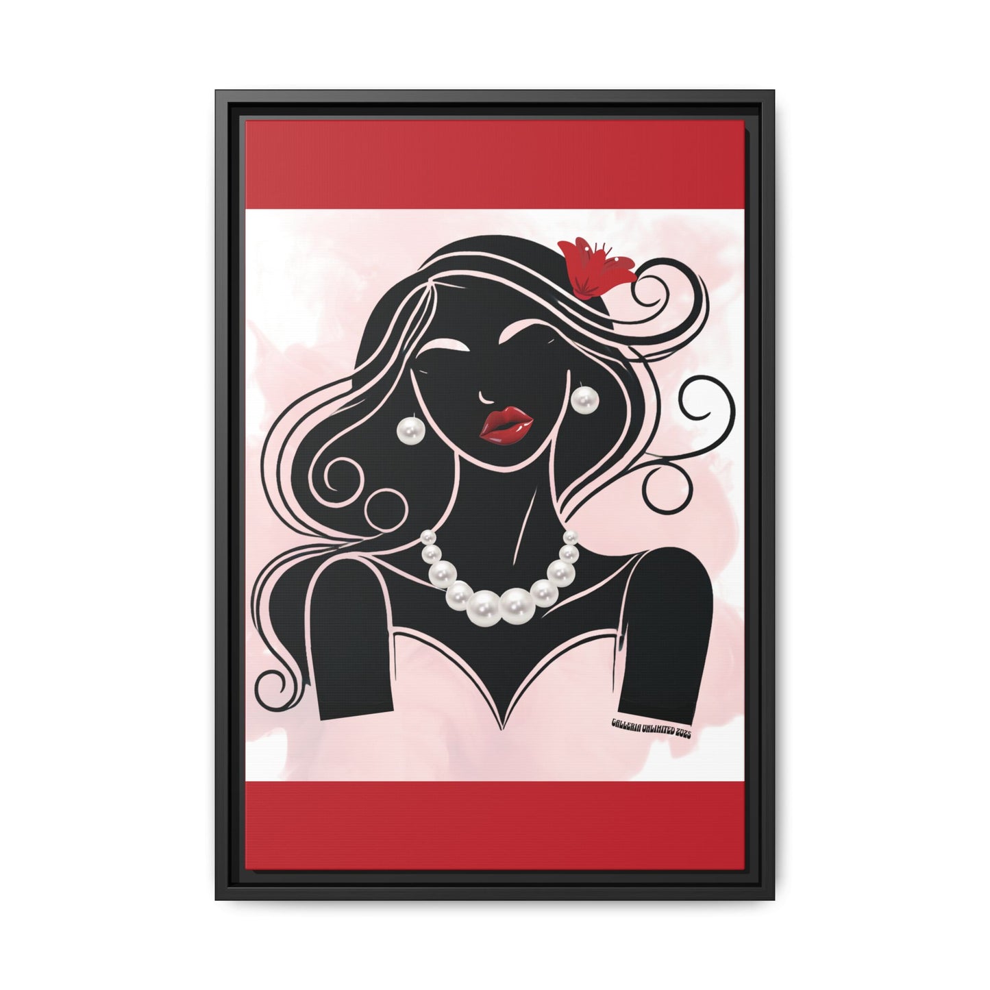 Pearls & Curls1 | Ruby Lips- Framed Matte Canvas Art (black or white frame)