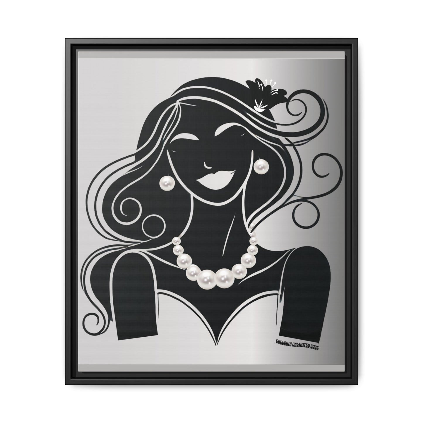 Pearls & Curls1 | Black and White - Framed Matte Canvas Art (black or white frame)