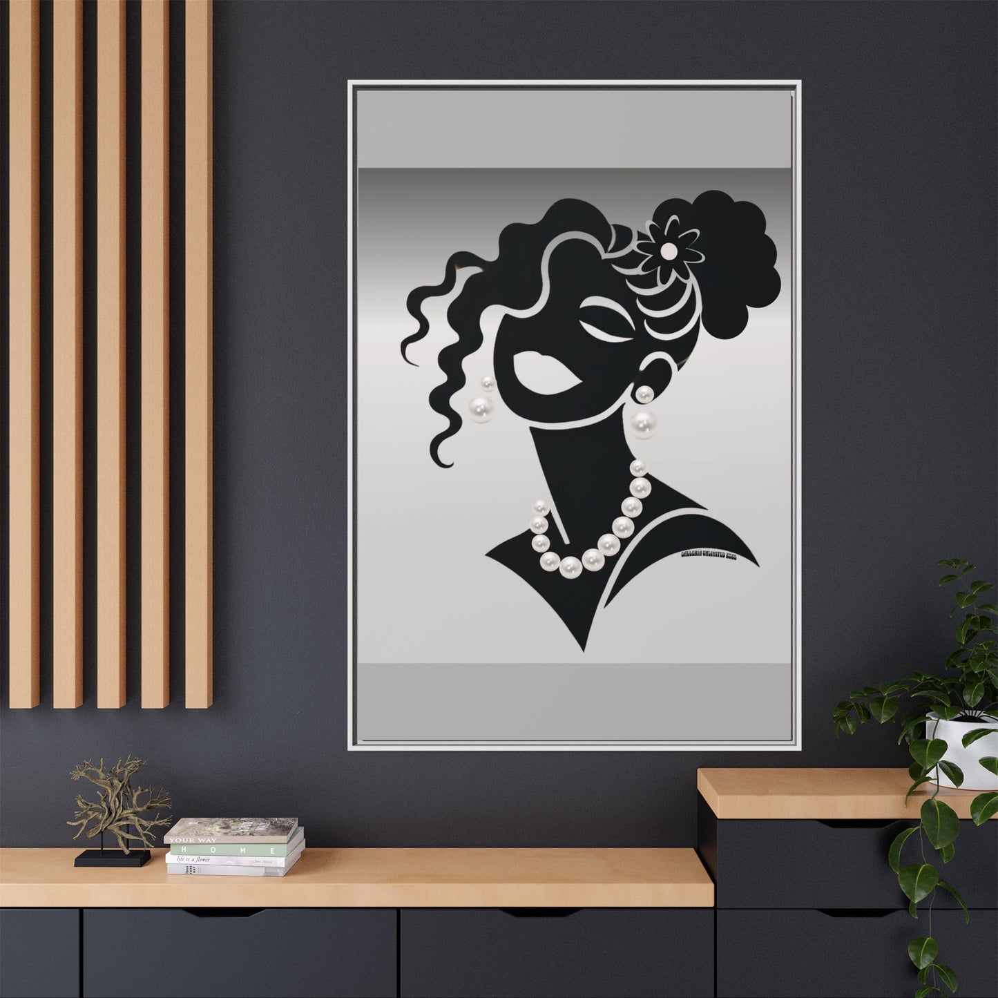 Pearls & Curls5 | Black and White - Framed Matte Canvas Art (black or white frame)
