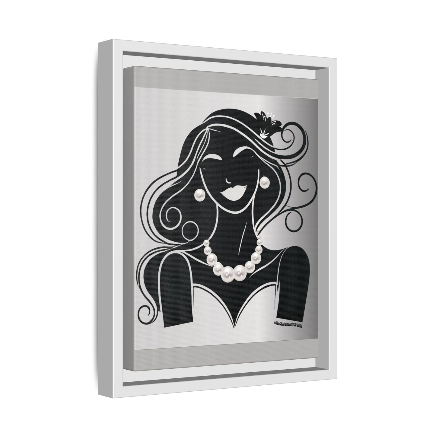 Pearls & Curls1 | Black and White - Framed Matte Canvas Art (black or white frame)