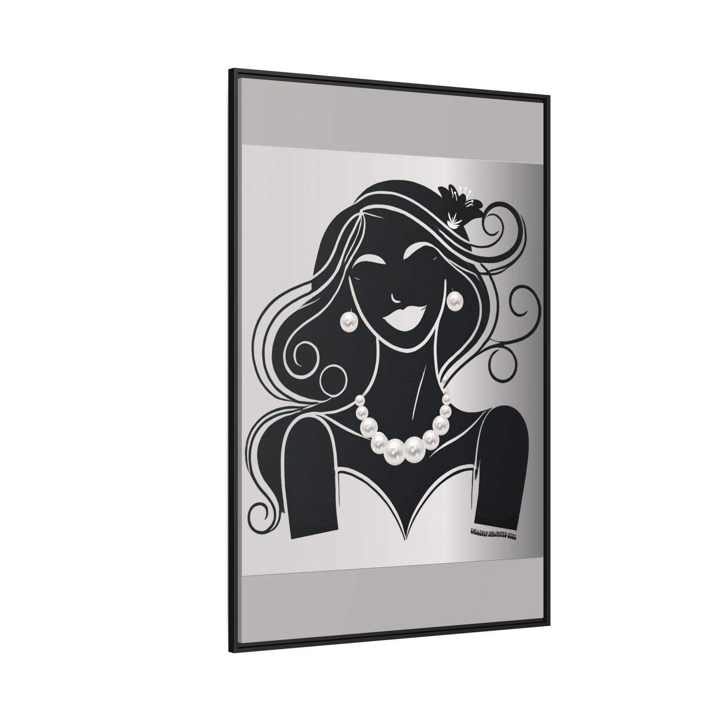 Pearls & Curls1 | Black and White - Framed Matte Canvas Art (black or white frame)