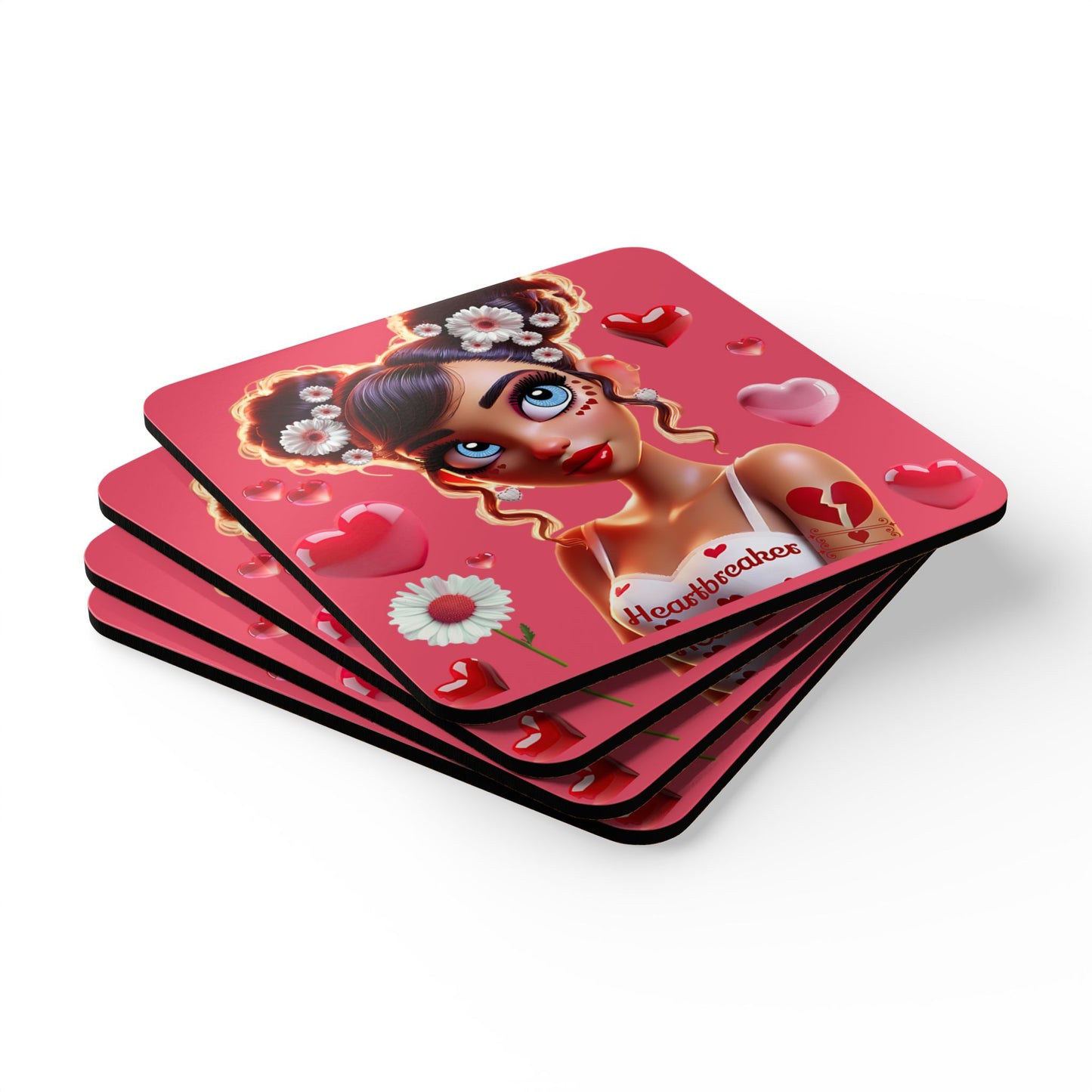 Heartbreaker 1 | Raspberry - Corkwood Coaster Set
