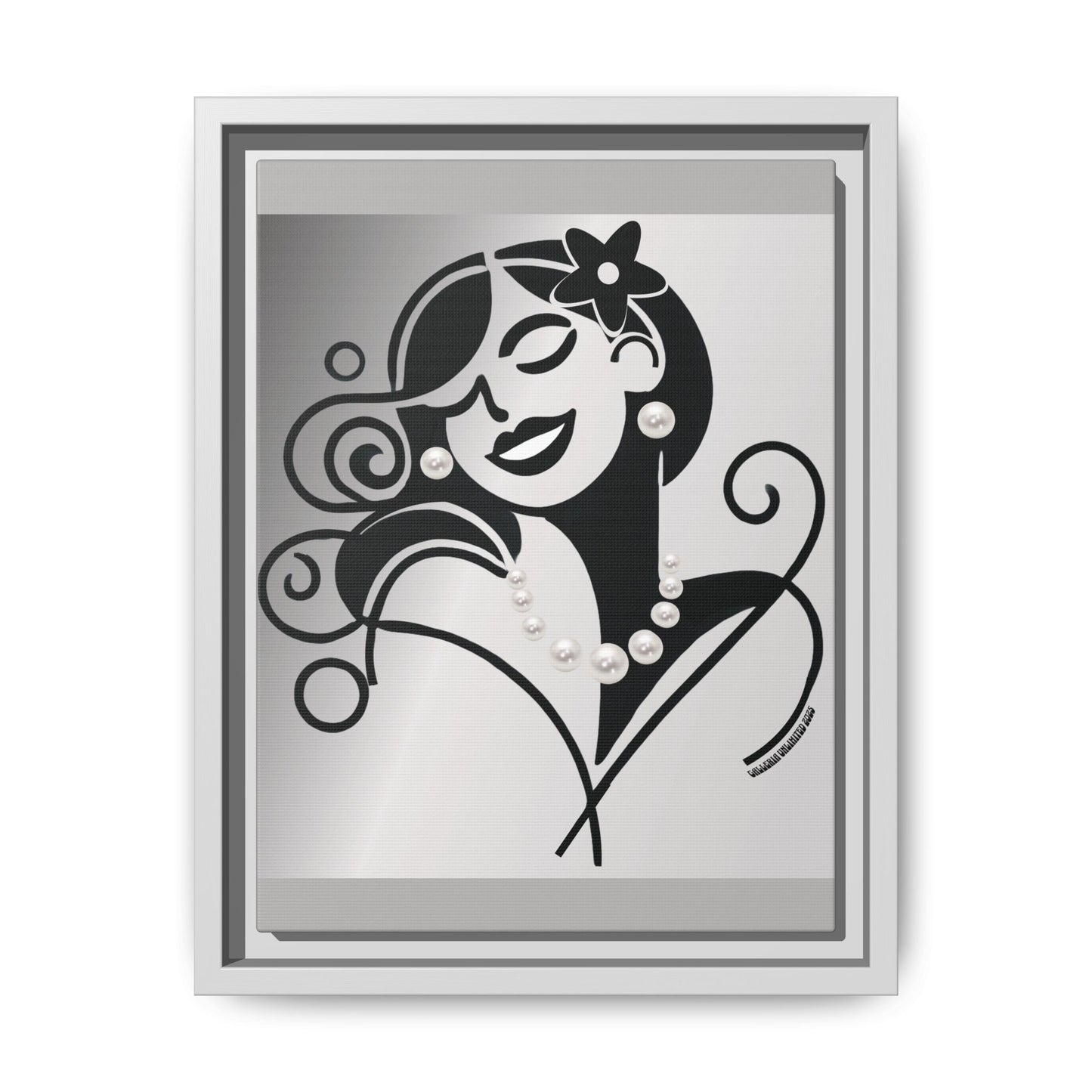 Pearls & Curls4 | Black and White - Framed Matte Canvas Art (black or white frame)