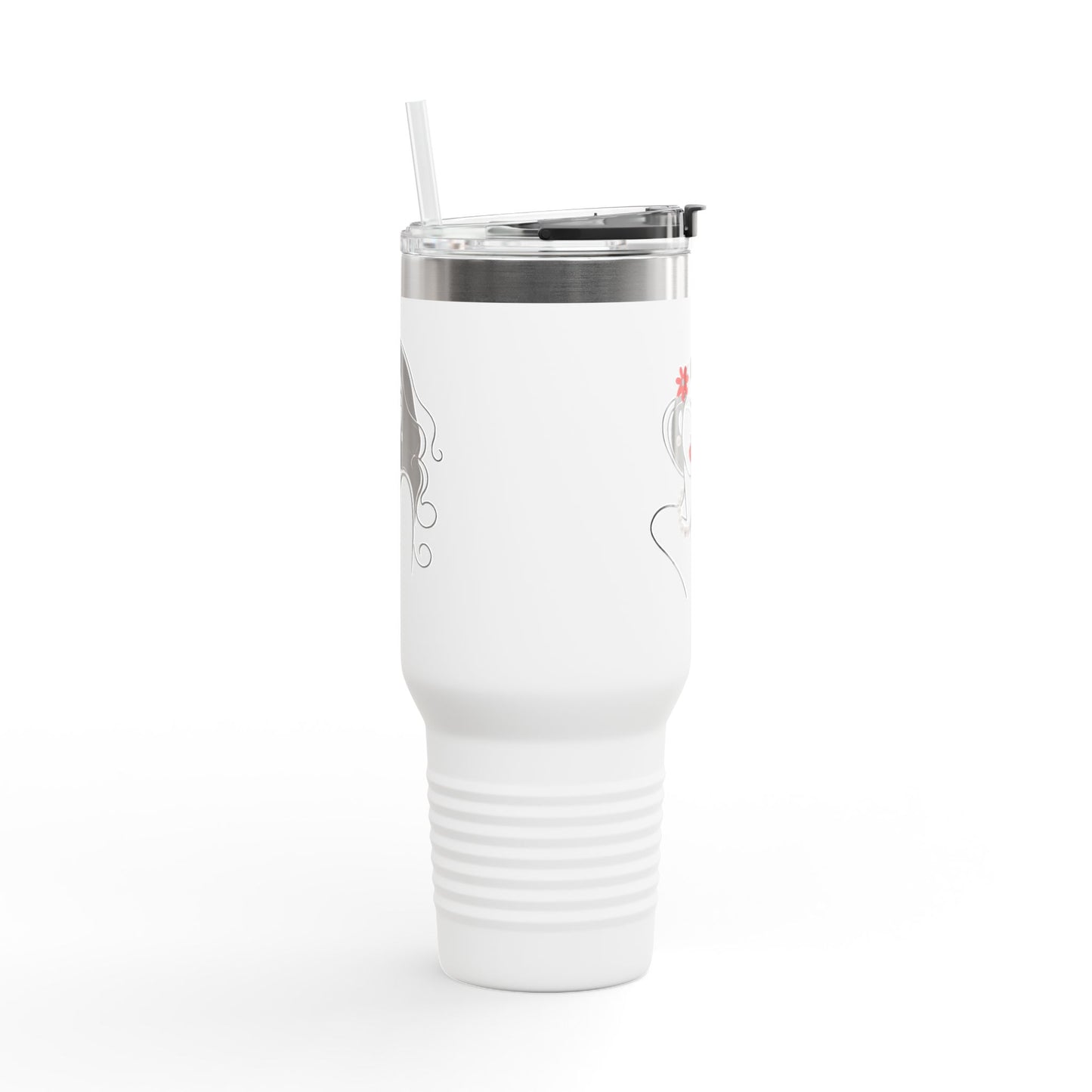 Pearls & Curls3 | Ruby Kiss - Insulated Travel Mug, 40oz (black, white, or red)