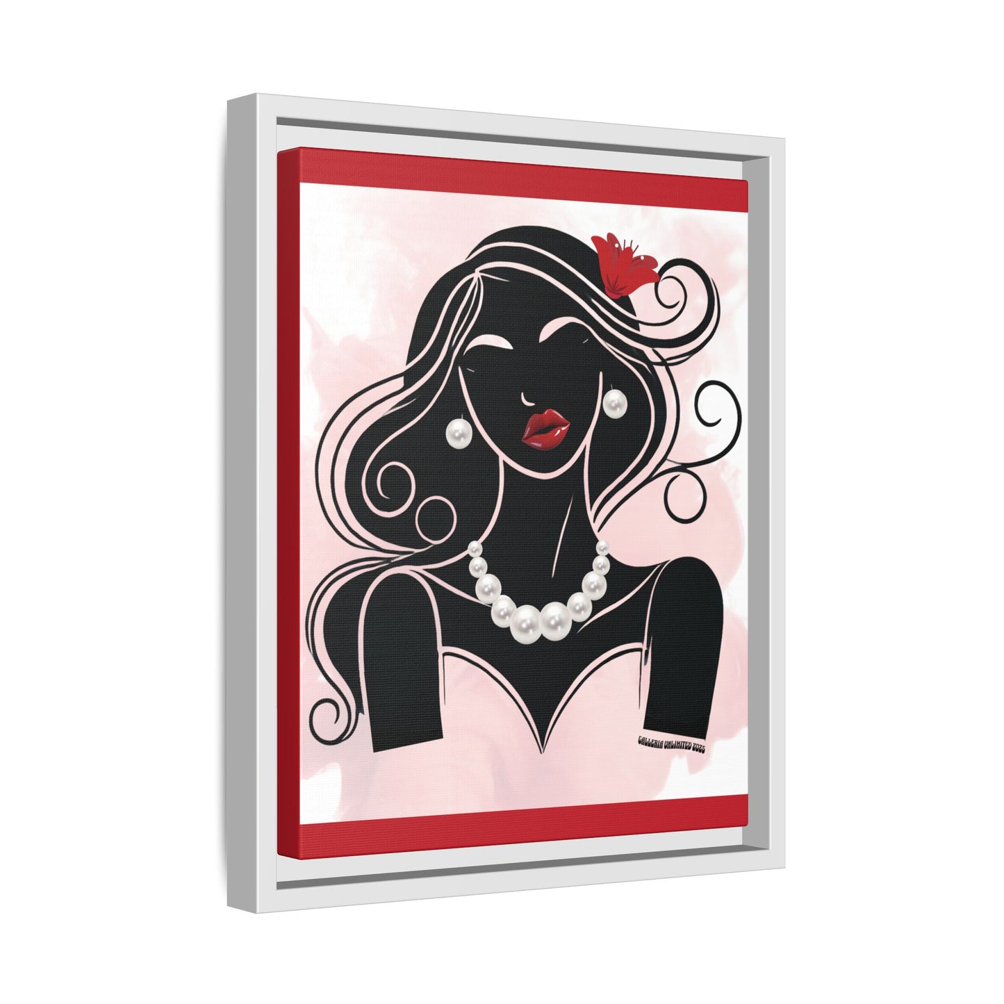 Pearls & Curls1 | Ruby Lips- Framed Matte Canvas Art (black or white frame)