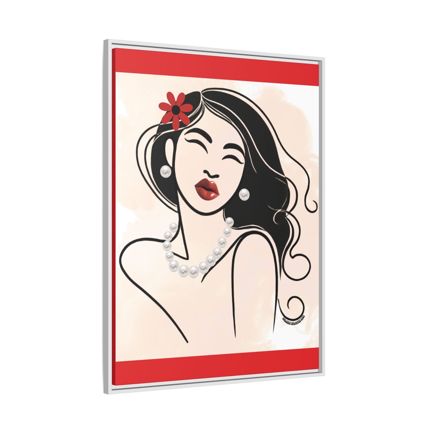 Pearls & Curls3 | Scarlet Kiss - Framed Matte Canvas Art (black or white frame)