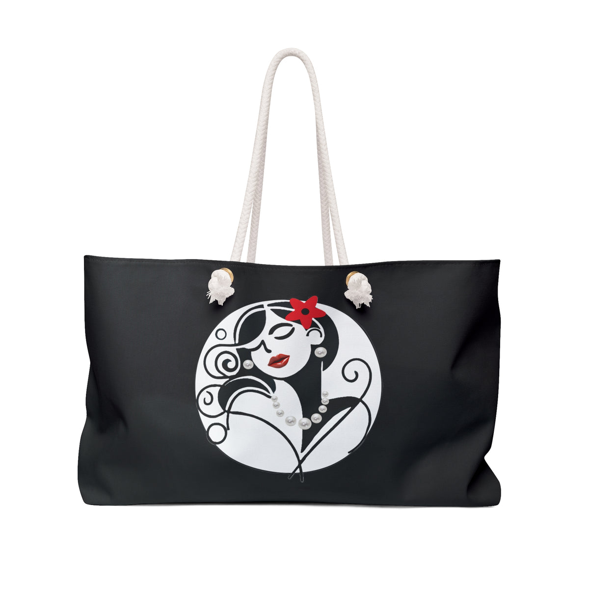 Pearls & Curls 4 | Black Double-Sided Weekender Bag