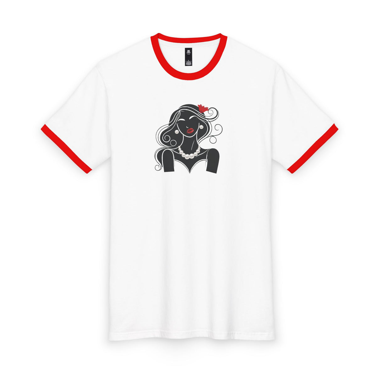 Pearls & Curls 1 | Oversized Ringer Tee (black or red trim)
