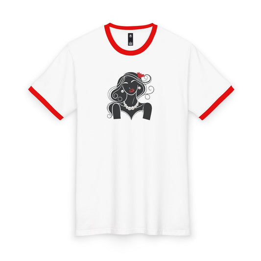 Pearls & Curls 1 | Oversized Ringer Tee (black or red trim)