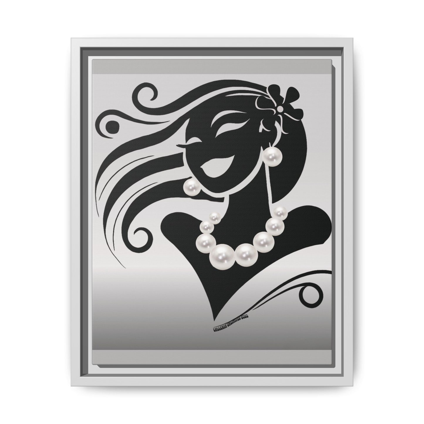 Pearls & Curls6 | Black and White - Framed Matte Canvas Art (black or white frame)
