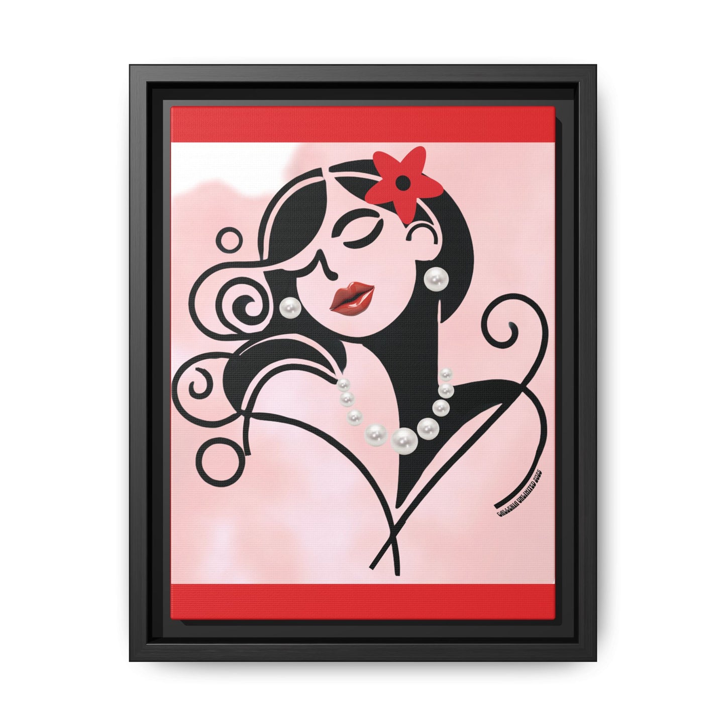 Pearls & Curls4 | Scarlet Kiss - Framed Matte Canvas Art (black or white frame)