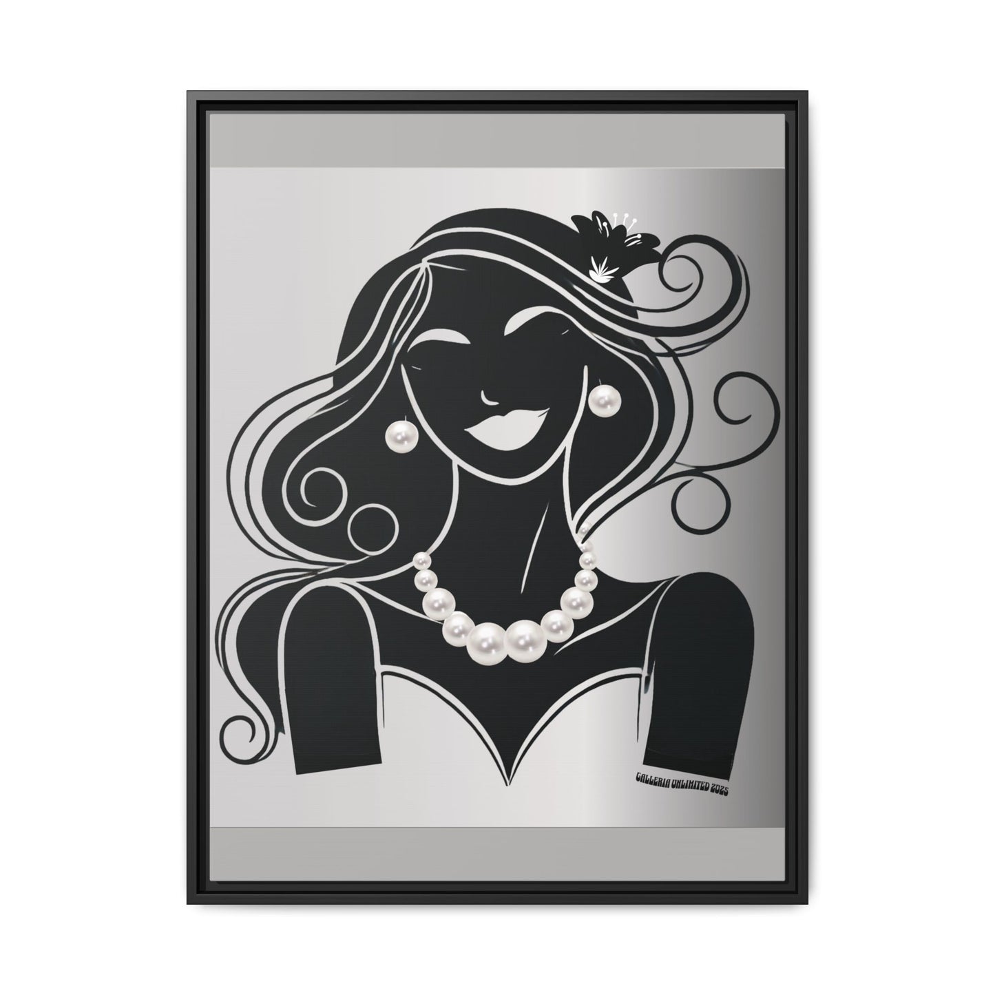 Pearls & Curls1 | Black and White - Framed Matte Canvas Art (black or white frame)