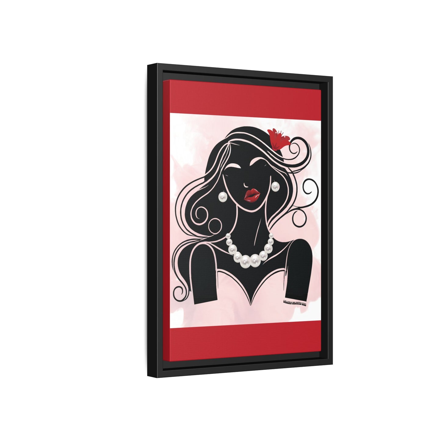 Pearls & Curls1 | Ruby Lips- Framed Matte Canvas Art (black or white frame)