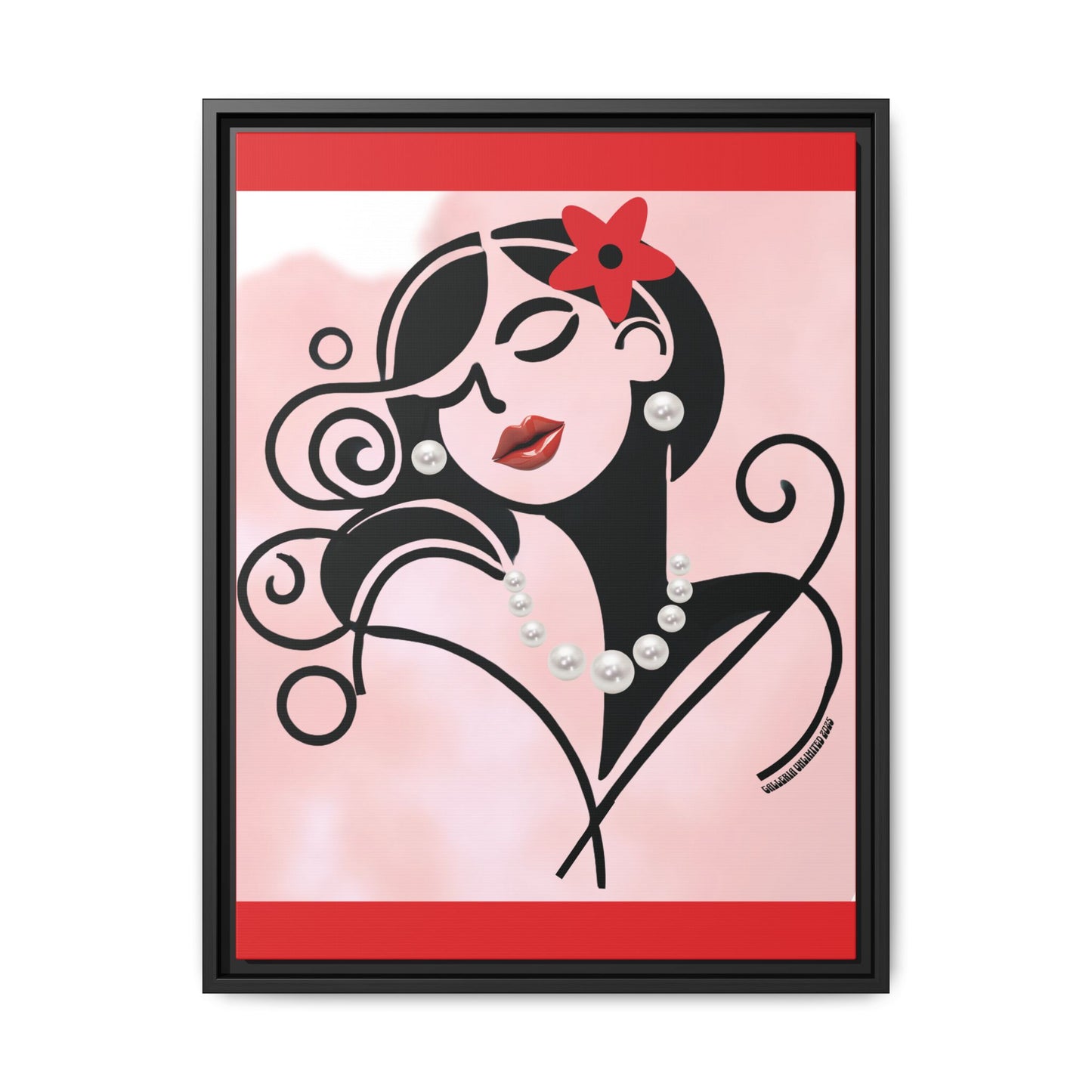 Pearls & Curls4 | Scarlet Kiss - Framed Matte Canvas Art (black or white frame)