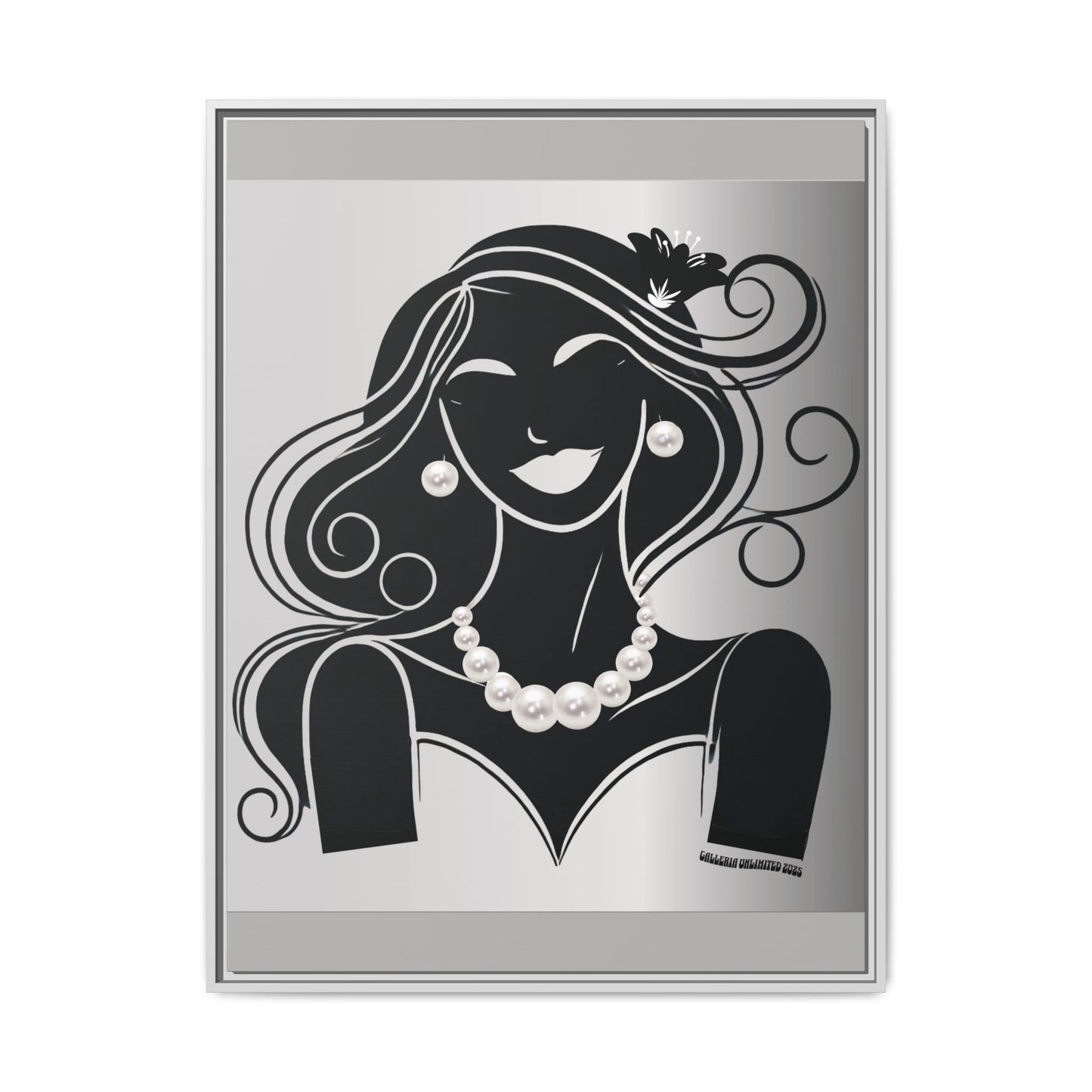 Pearls & Curls1 | Black and White - Framed Matte Canvas Art (black or white frame)