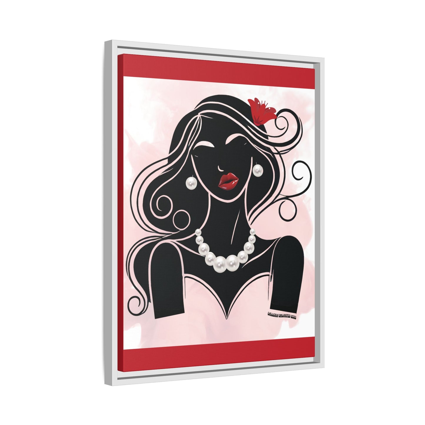 Pearls & Curls1 | Ruby Lips- Framed Matte Canvas Art (black or white frame)