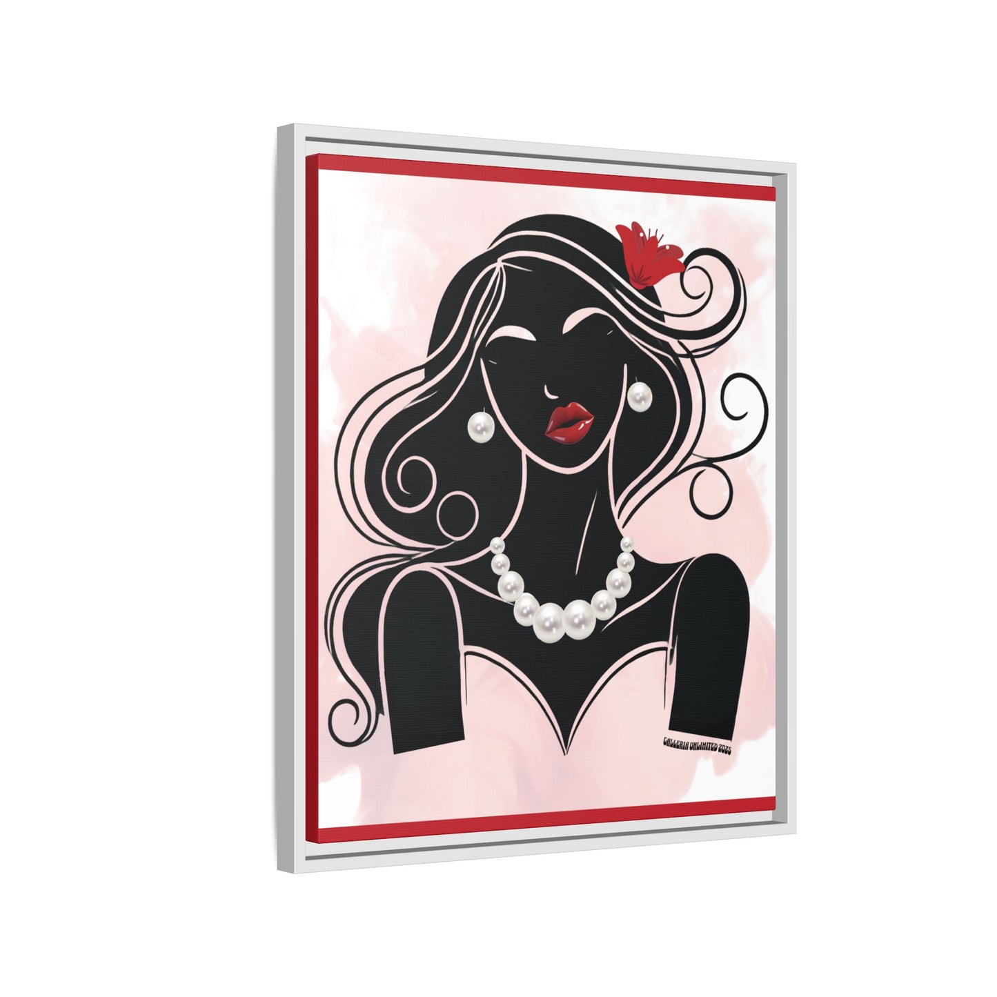 Pearls & Curls1 | Ruby Lips- Framed Matte Canvas Art (black or white frame)